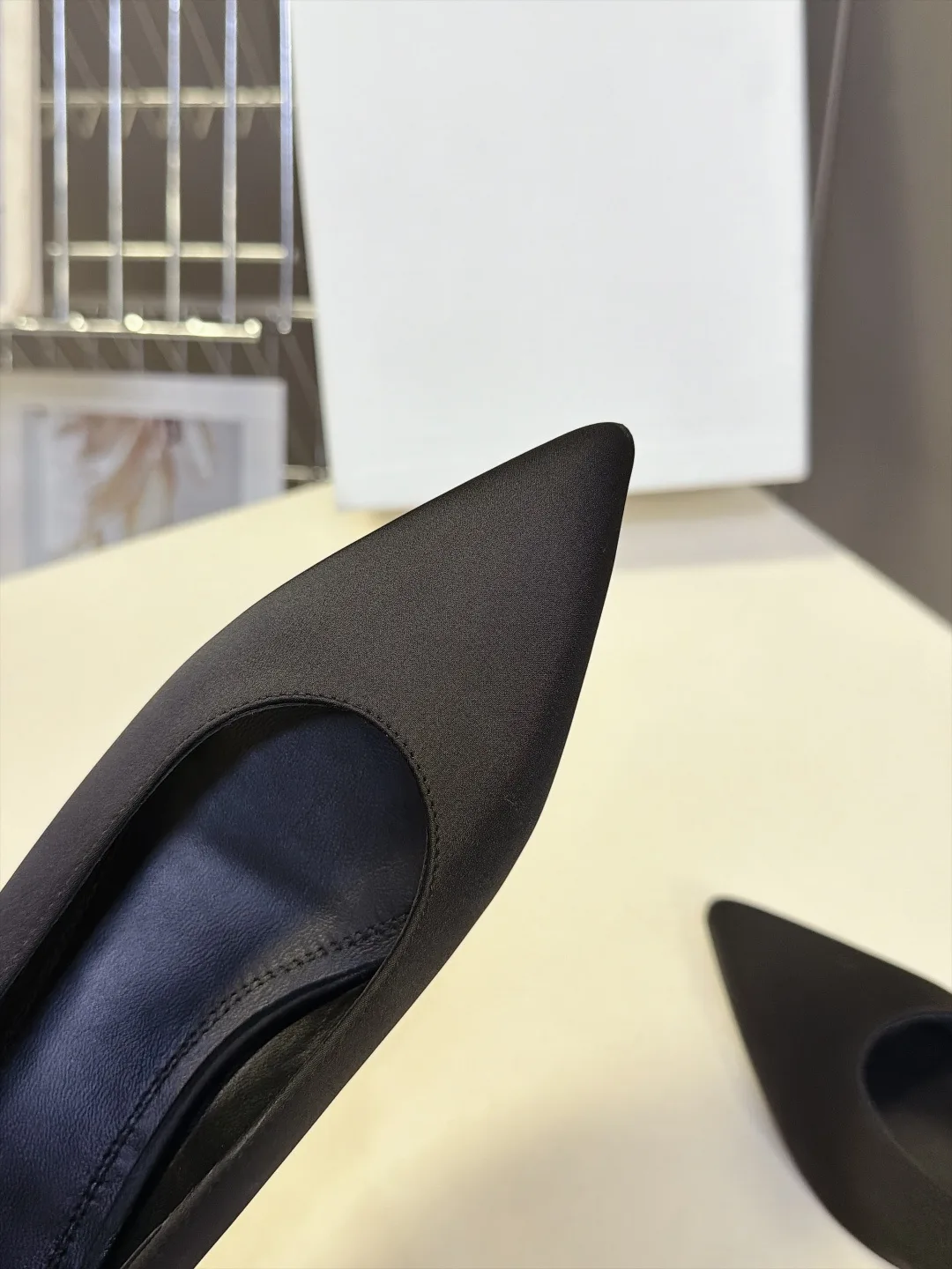 Celine Lambskin Matte Pointed-Toe Kitten Heel Pumps in Black · view 7