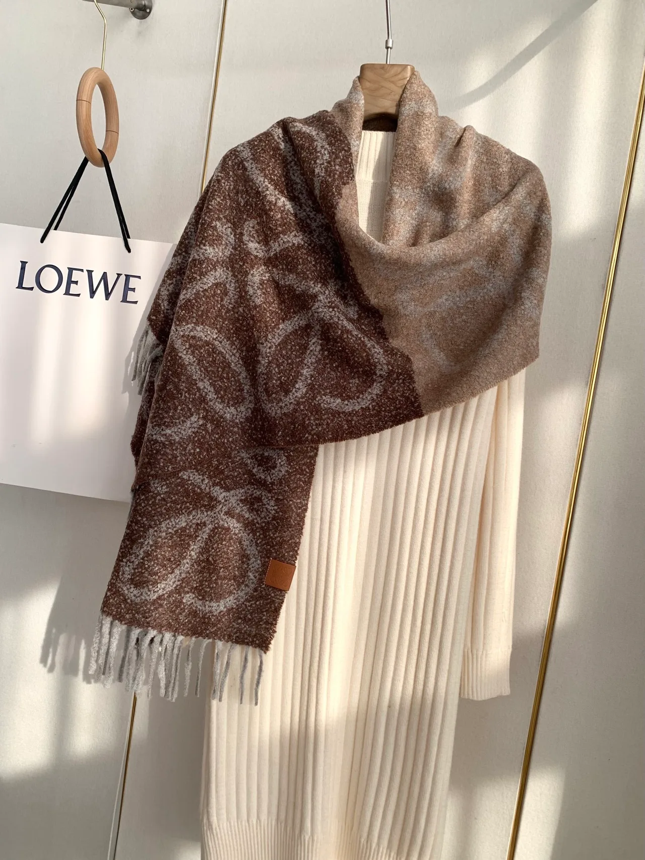 Loewe 60% Alpaca 25% Wool 15% Nylon Striped Scarf in Brown · view 4