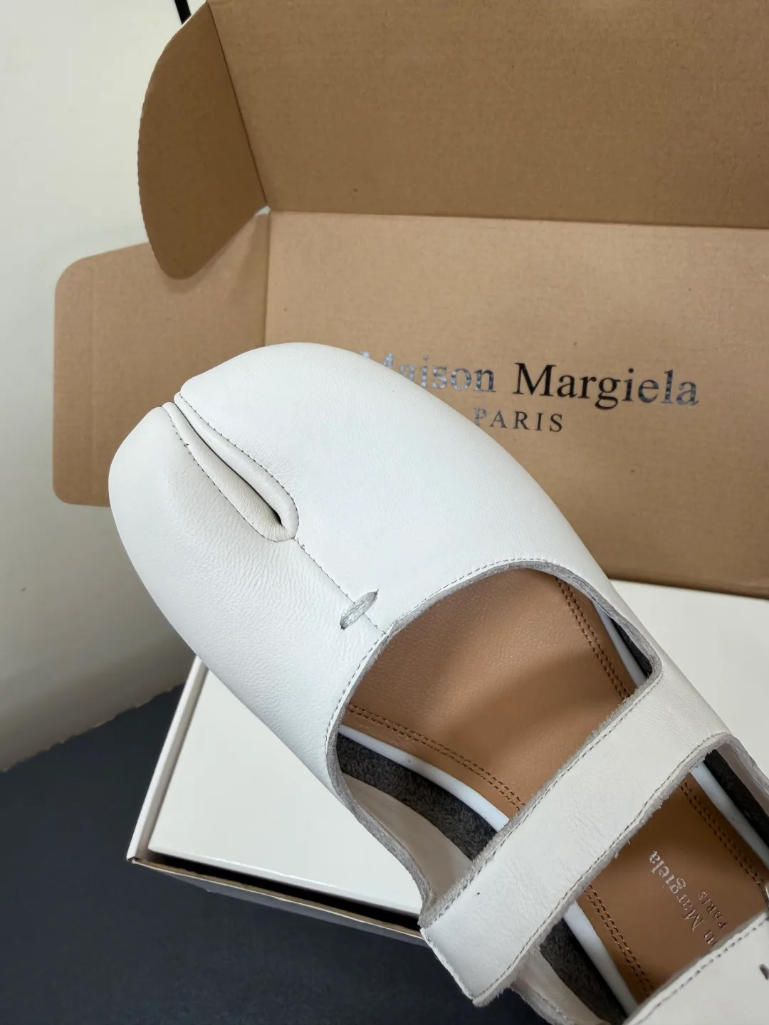 Maison Margiela Sheepskin Smooth Square-Toe Tabi Mary Jane Flats in White · view 6