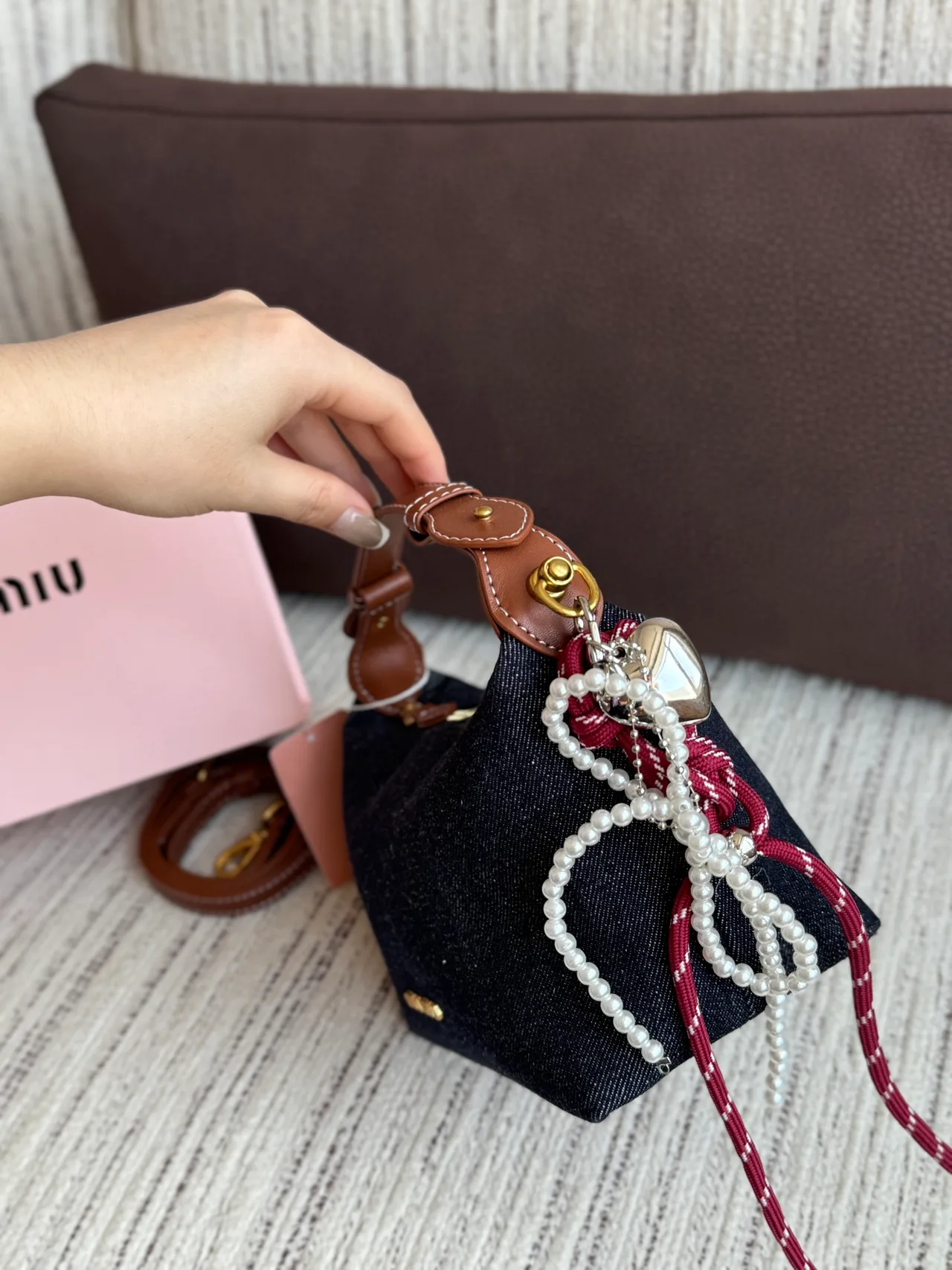 Miu Miu Embroidered Hobo Bag in Blue · view 2