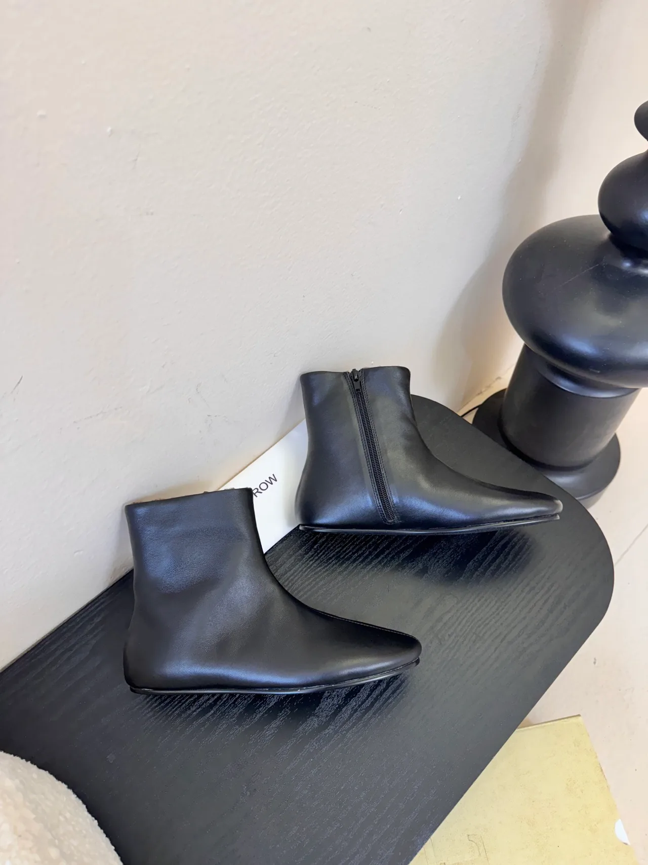 Glossy Round-Toe Lined Ankle Boots in Black · view 4