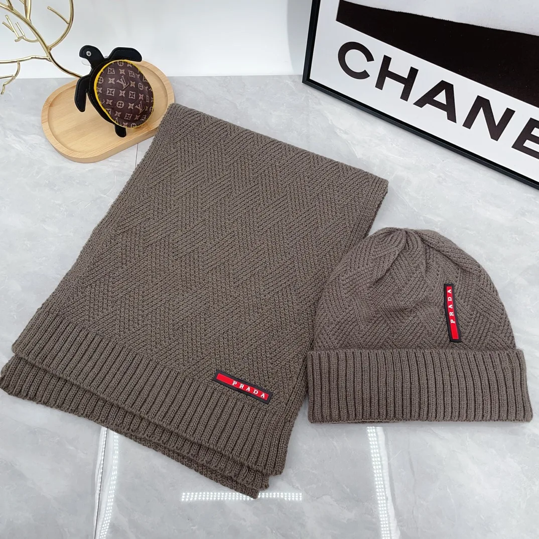 Prada Ribbed Hat and Scarf Set in Brown · view 3