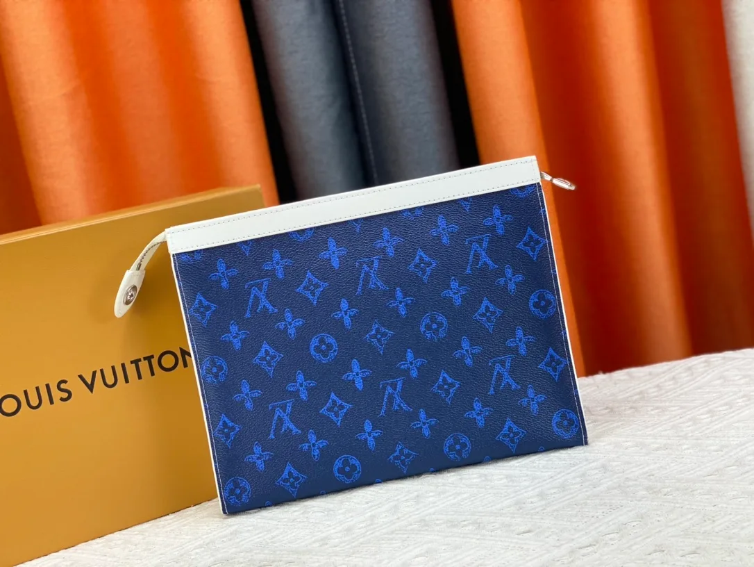 Louis Vuitton Cowhide Canvas Clutch in Blue · view 3