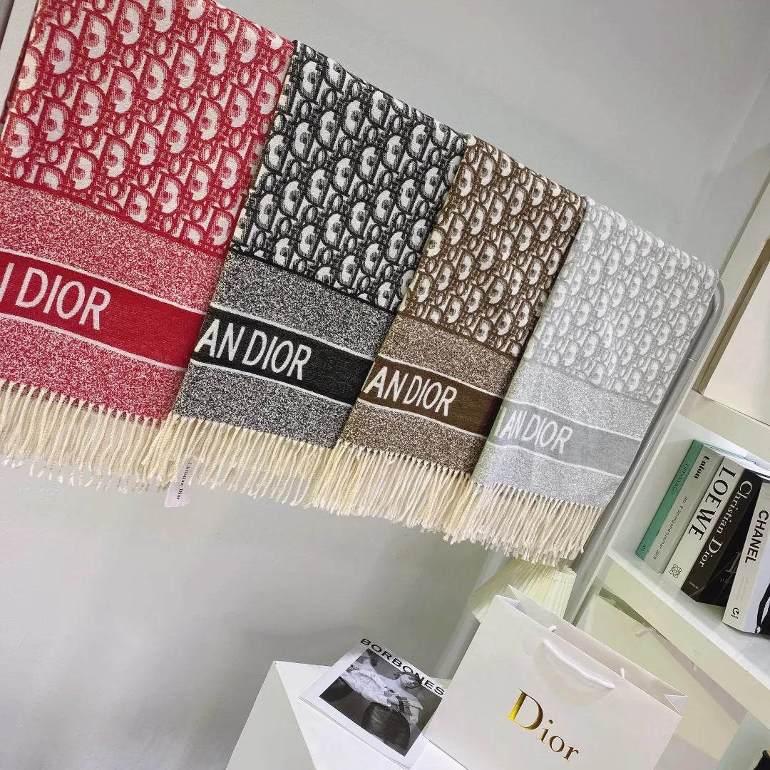 Dior Oblique Fringe Scarf in Brown / Red / Black / Grey · view 2