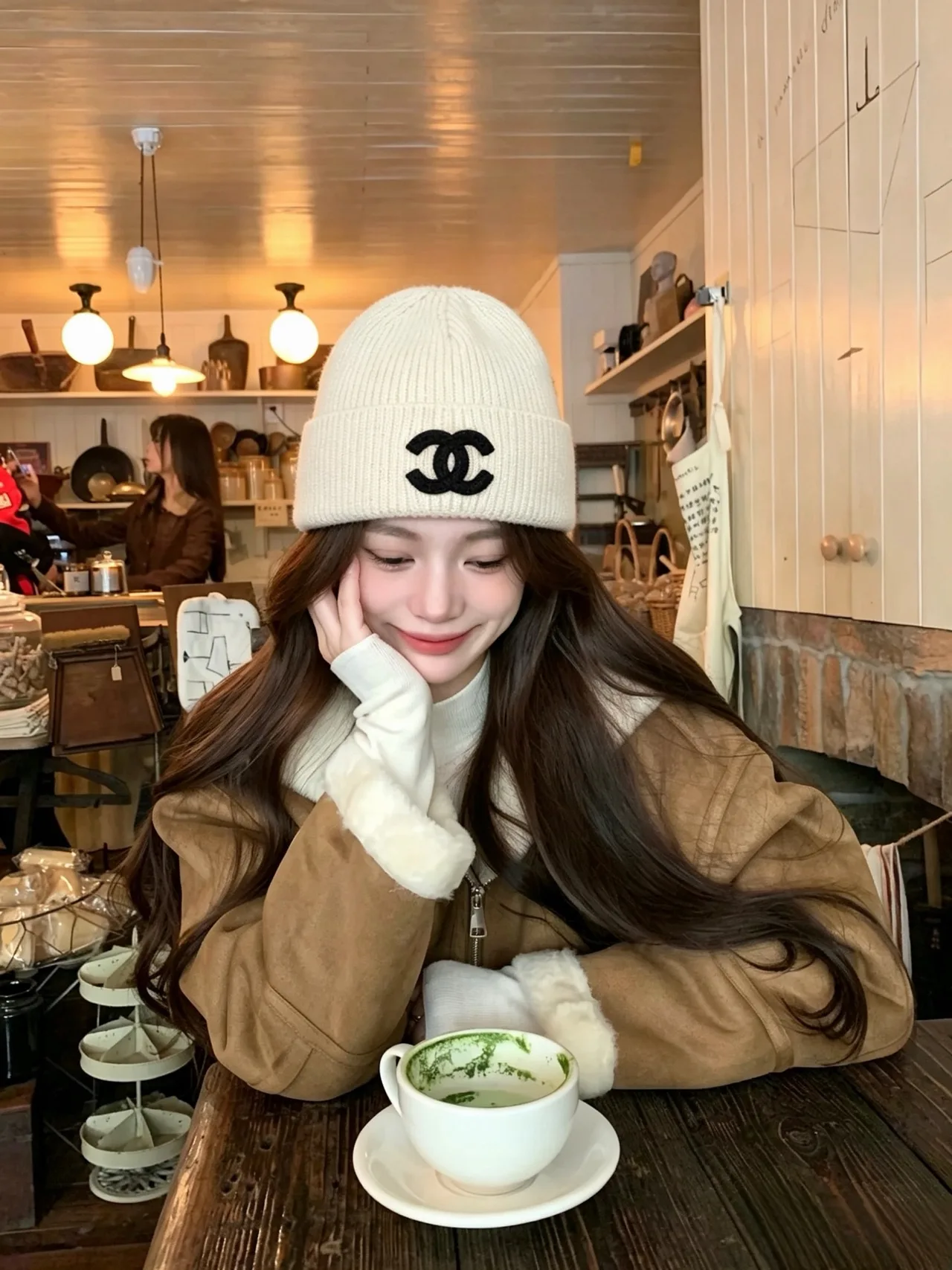 Chanel Ribbed Embroidered Beanie in White · view 1
