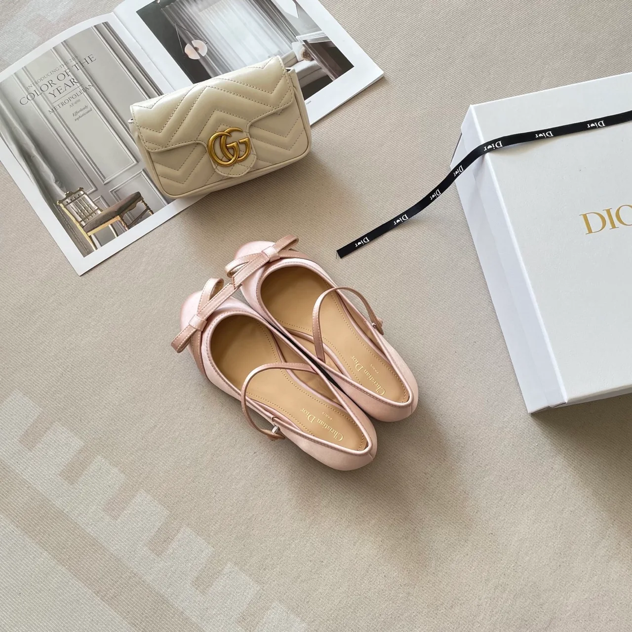Dior Leather Quilted Bow Mary Jane Flats in Pink · view 4