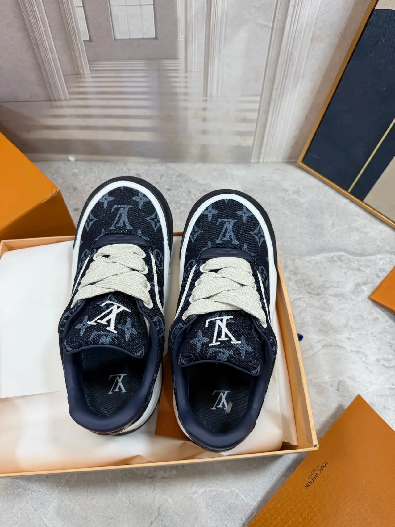 Louis Vuitton Leather Monogram Low-Top Sneakers in Blue · view 2
