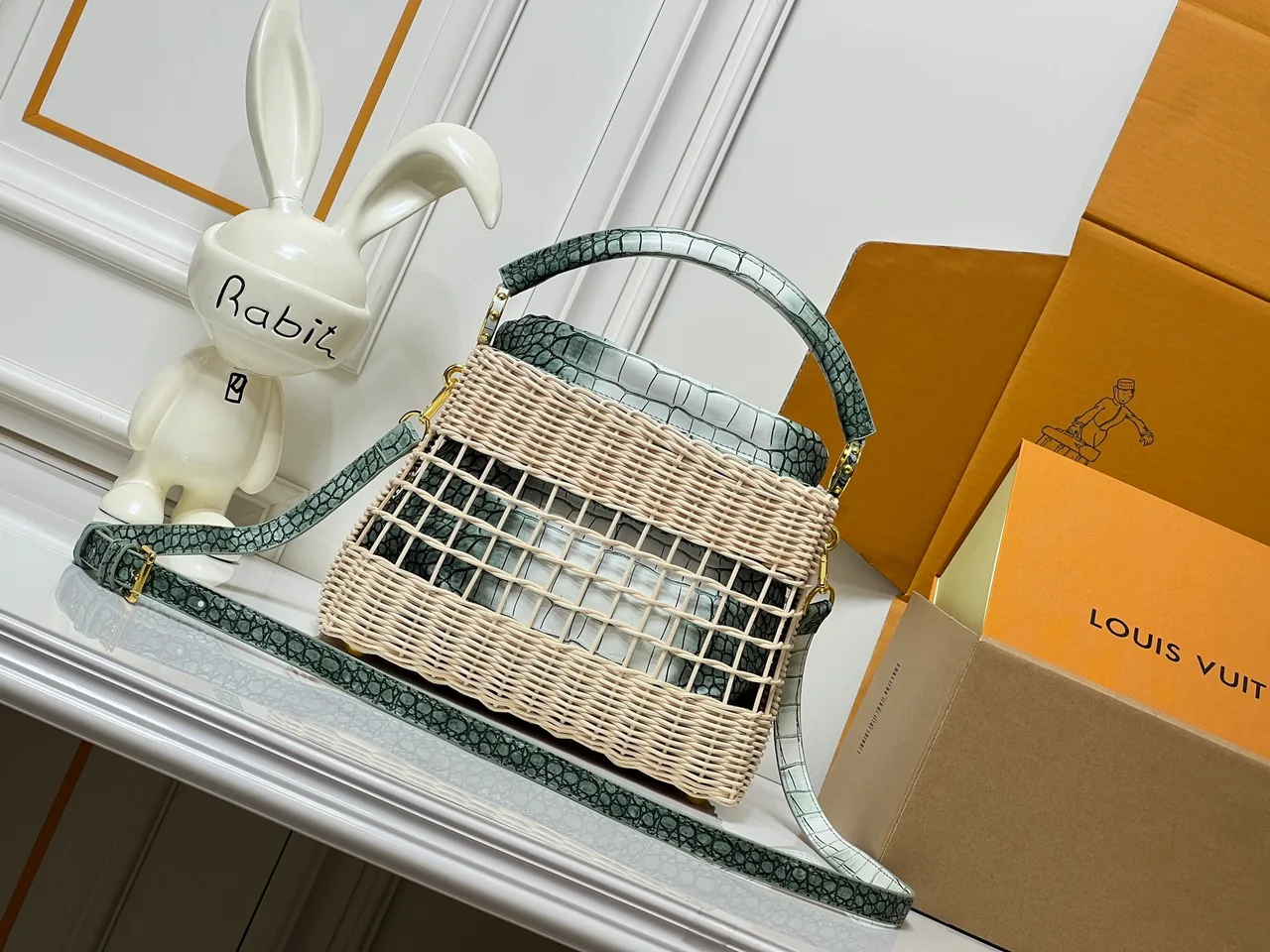 Louis Vuitton Leather Woven Basket Bag in Tan · view 4