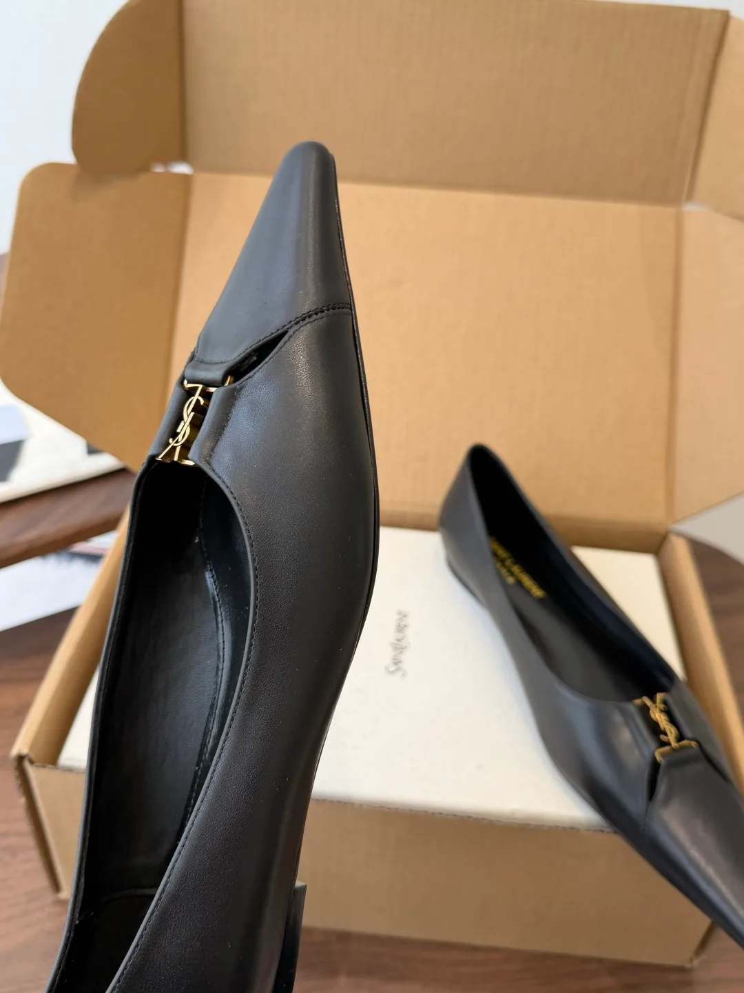 Saint Laurent Sheepskin Pointed-Toe Flats in Black · view 6