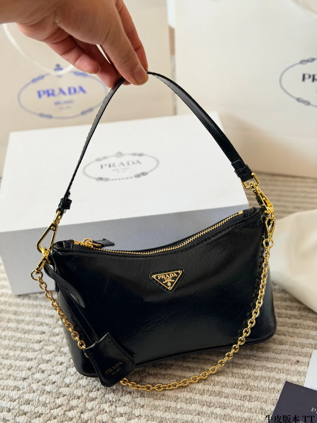 Prada Demi-Lune Bag in Black & Tan & Brown & White · view 5