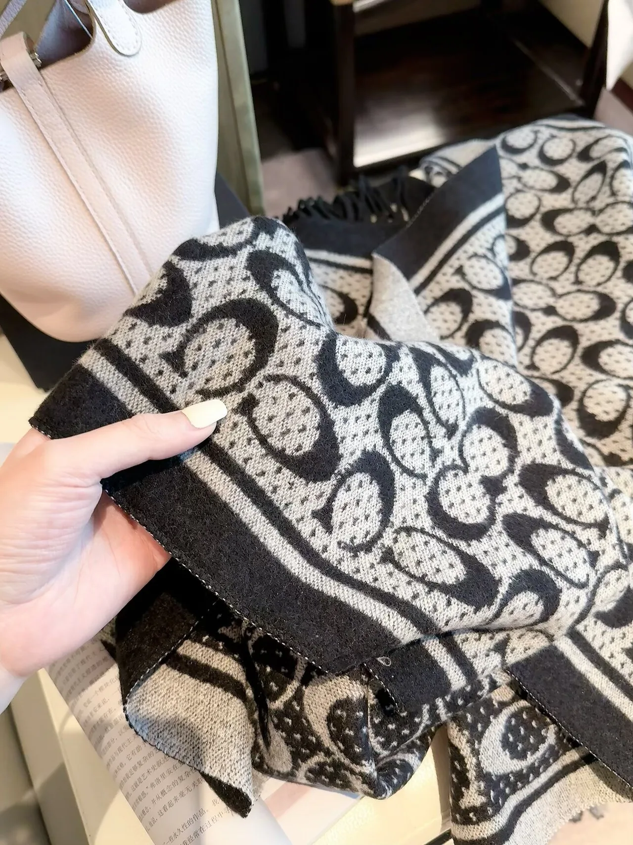 Coach Reversible Scarf in Grey & Black · view 8