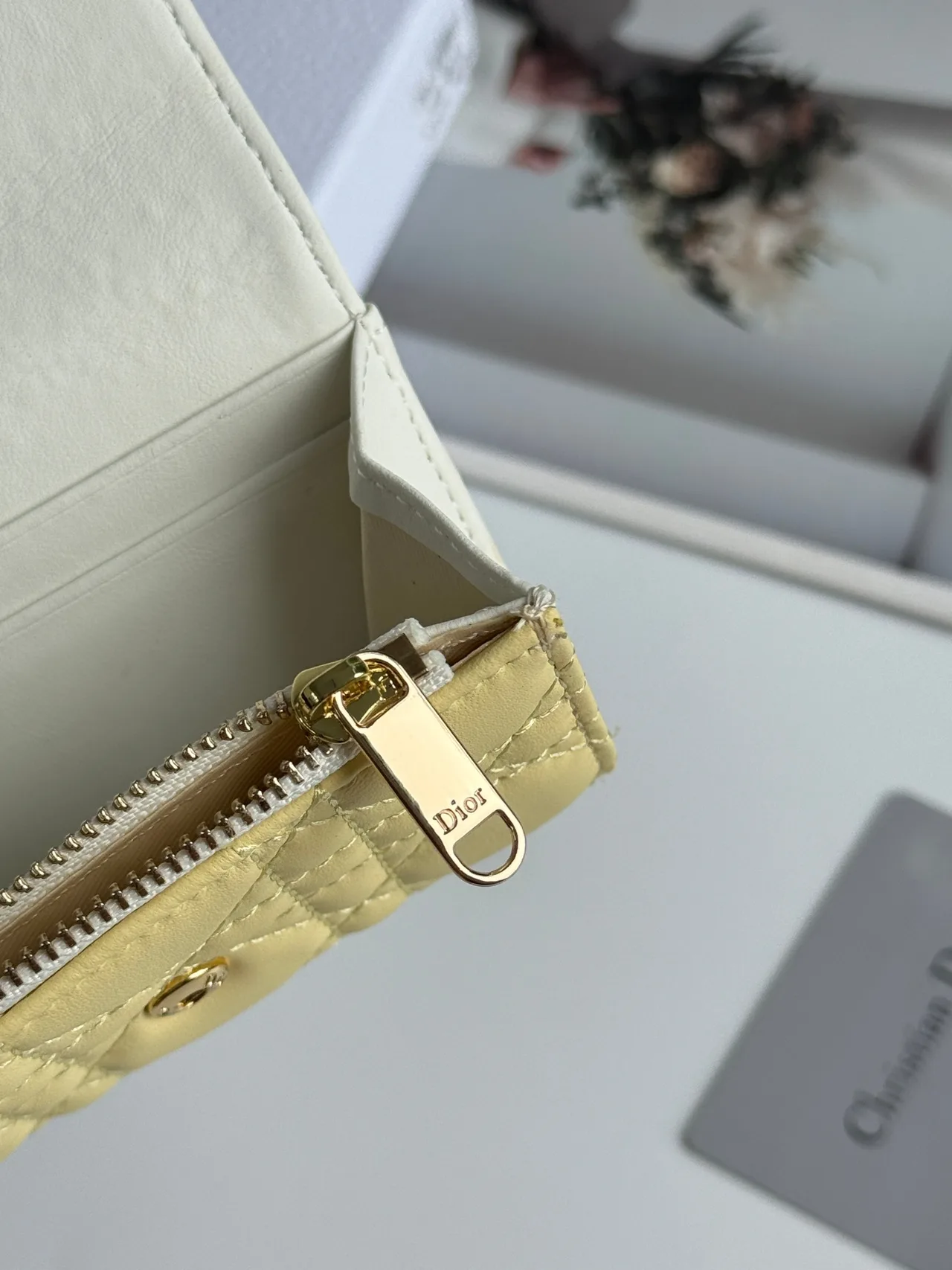 Dior Calfskin Quilted Glossy Wallet in Yellow · view 6