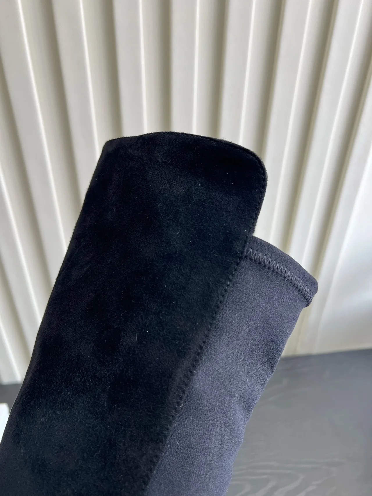 Stuart Weitzman Sheepskin Suede-Look Round-Toe Over-the-Knee Boots in Black · view 8