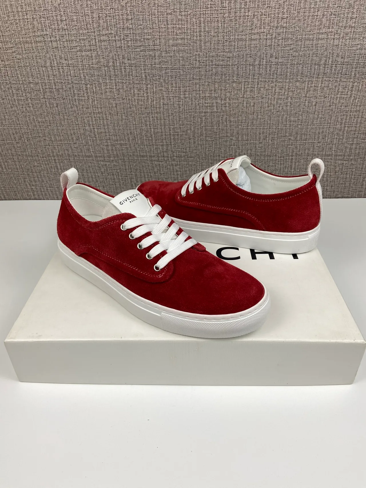 Givenchy Cowhide Suede-Look New City Sneakers in Burgundy · view 4