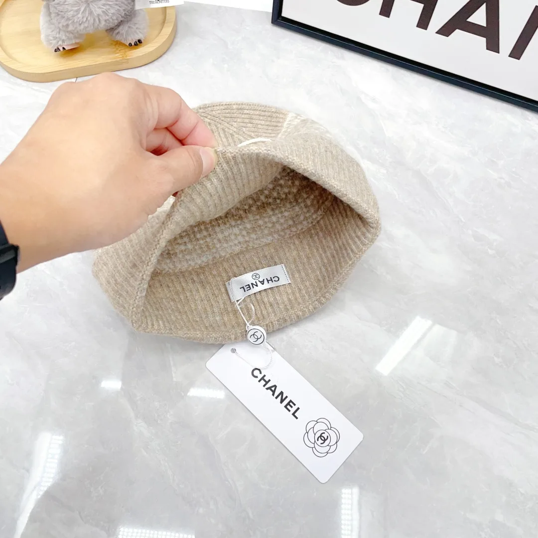 Chanel 50% Wool 50% Acrylic Ribbed Beanie, Scarf and Gloves Set in Beige · view 6