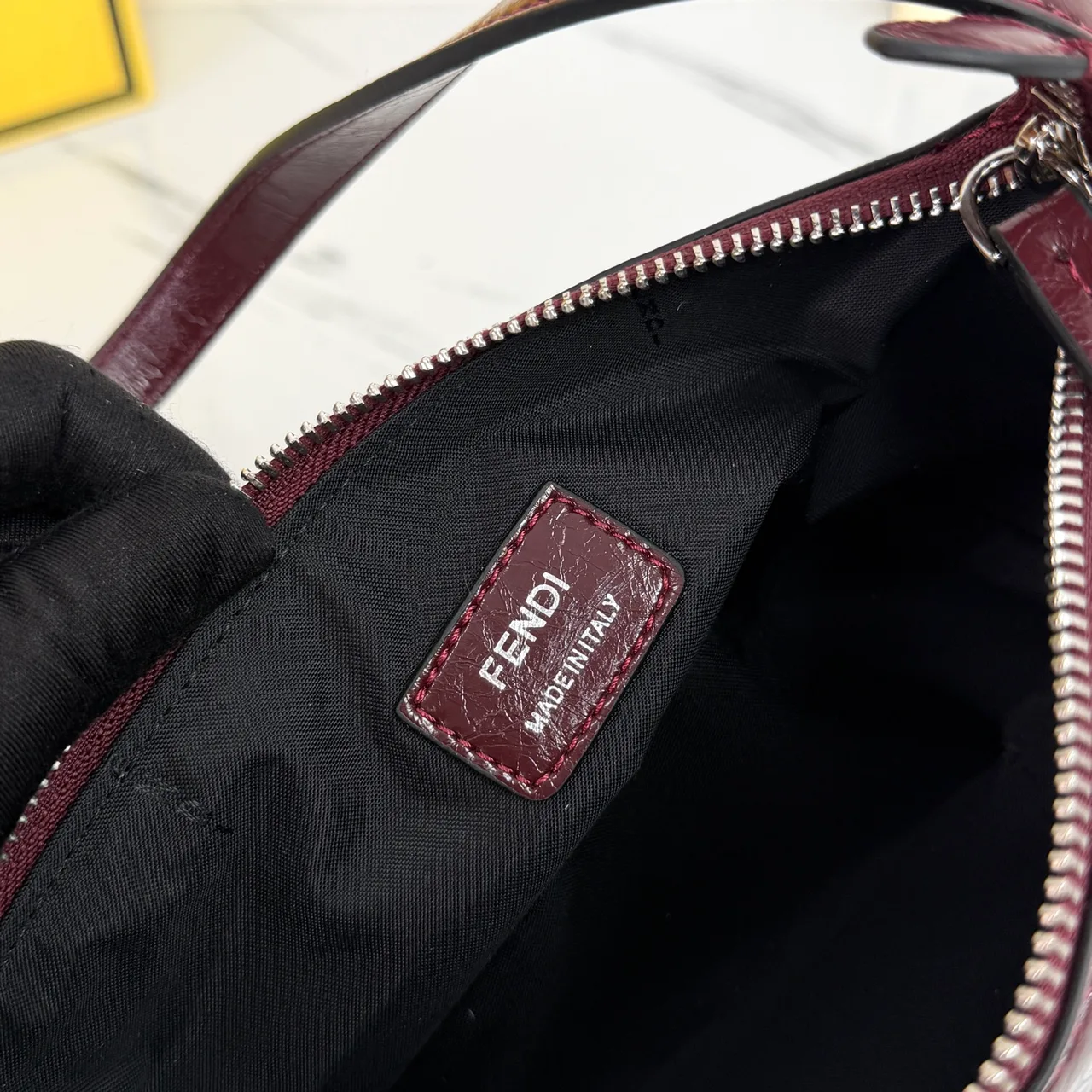 Fendi Baguette Cowhide Glossy Hobo Bag in Burgundy · view 8