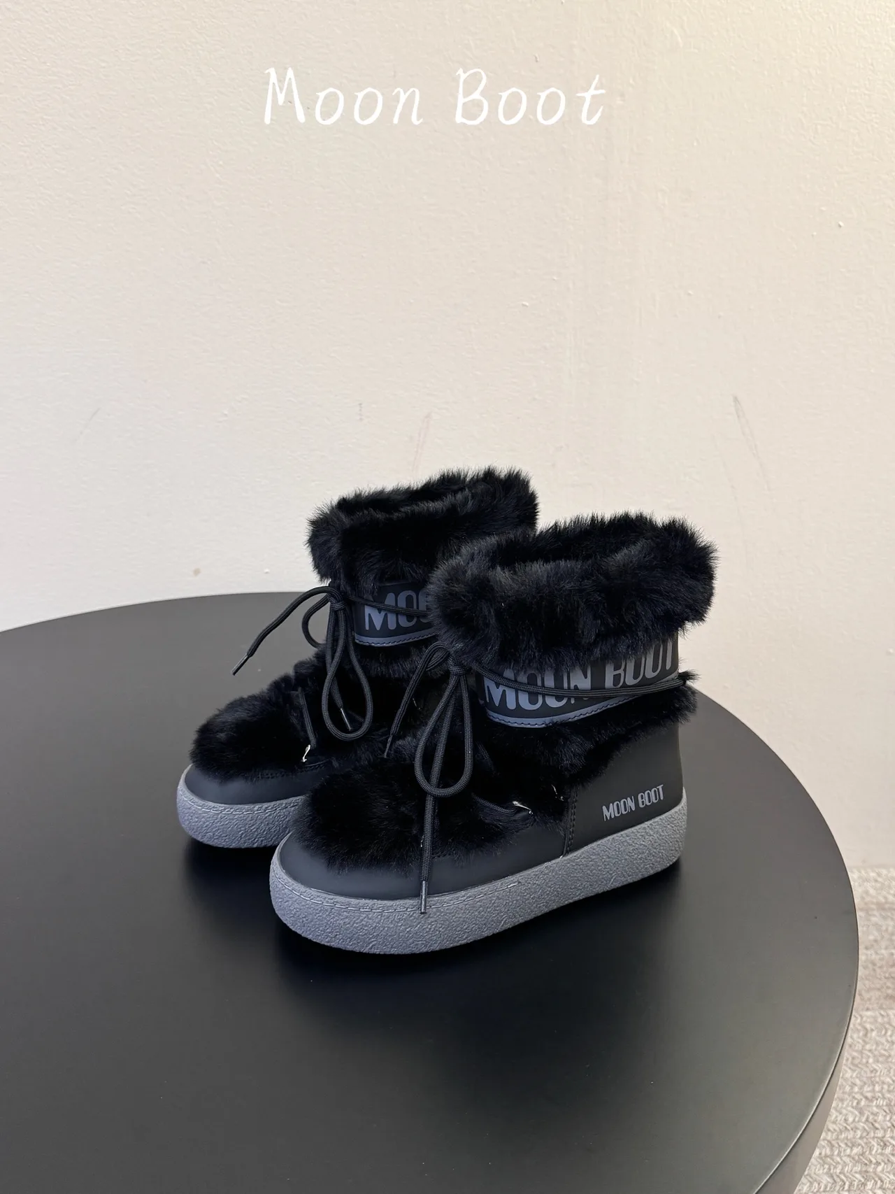 Moon Boot Lace-Up Plush-Cuff Snow Boots in Black · view 5