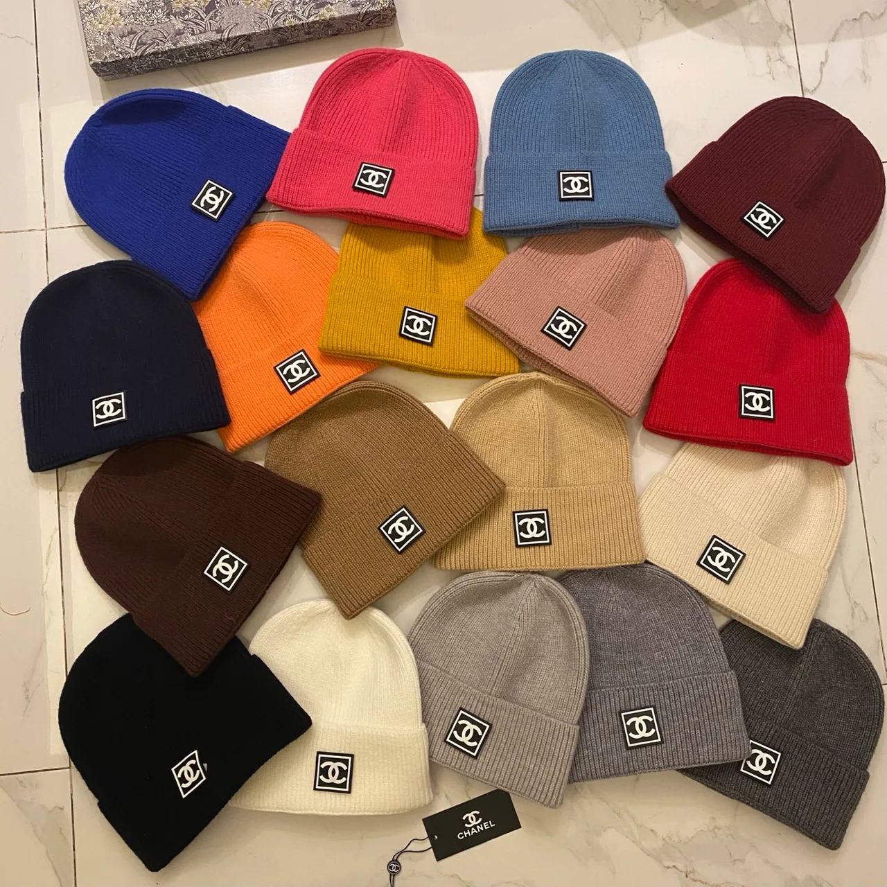 Chanel Beanie in Black & White & Grey & Beige & Tan & Blue & Orange & Yellow & Pink & Burgundy & Red & Brown · view 8