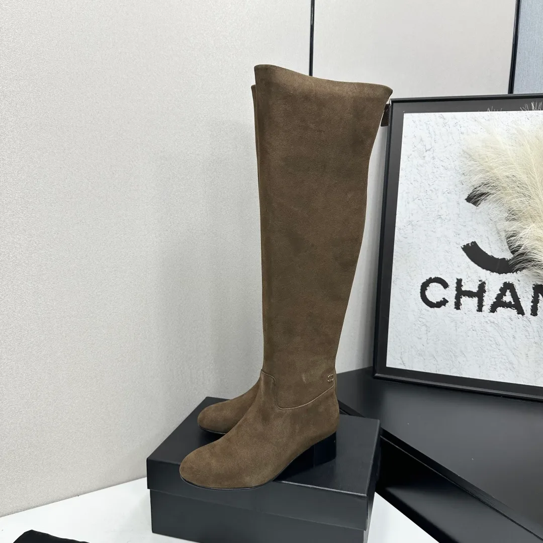 Chanel Cowhide Suede-Look Ankle Boots in Brown · view 3