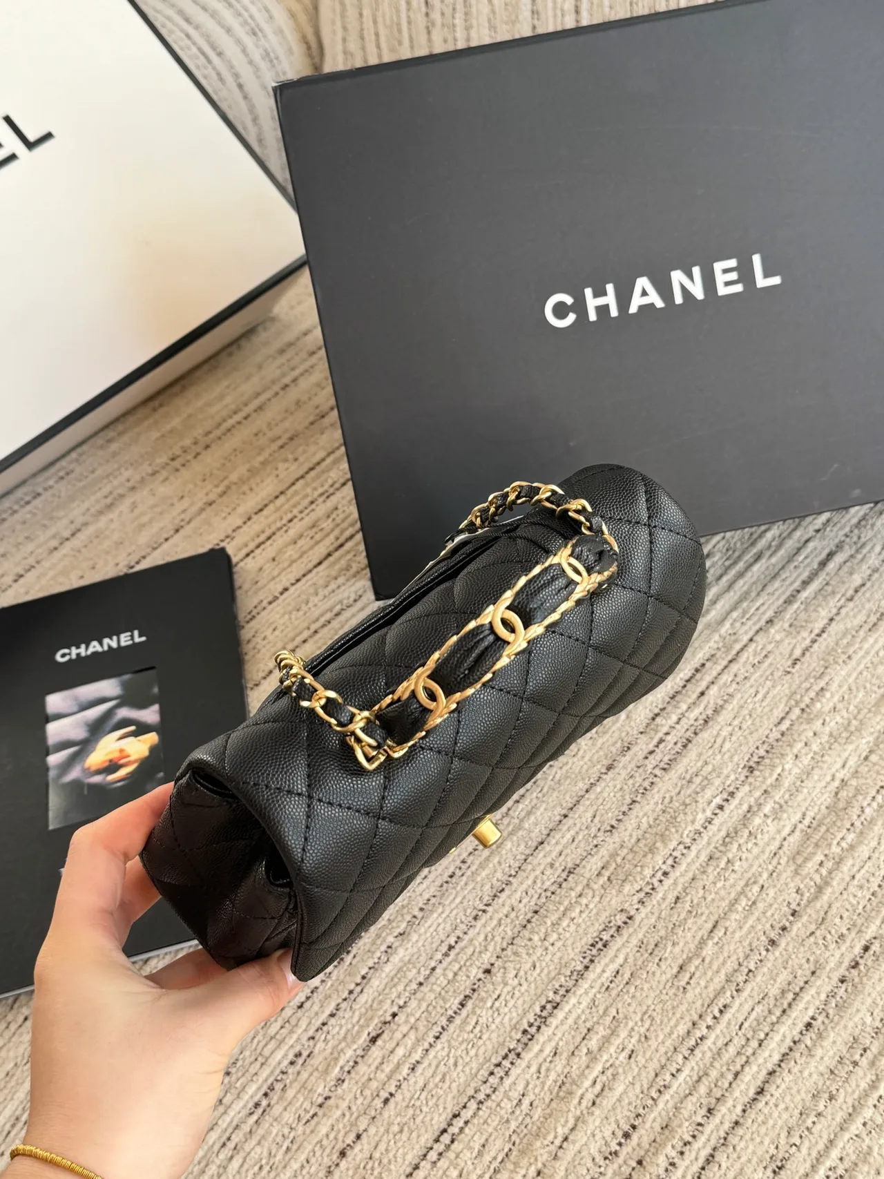 Chanel Quilted Top-Handle Bag in Black · view 5