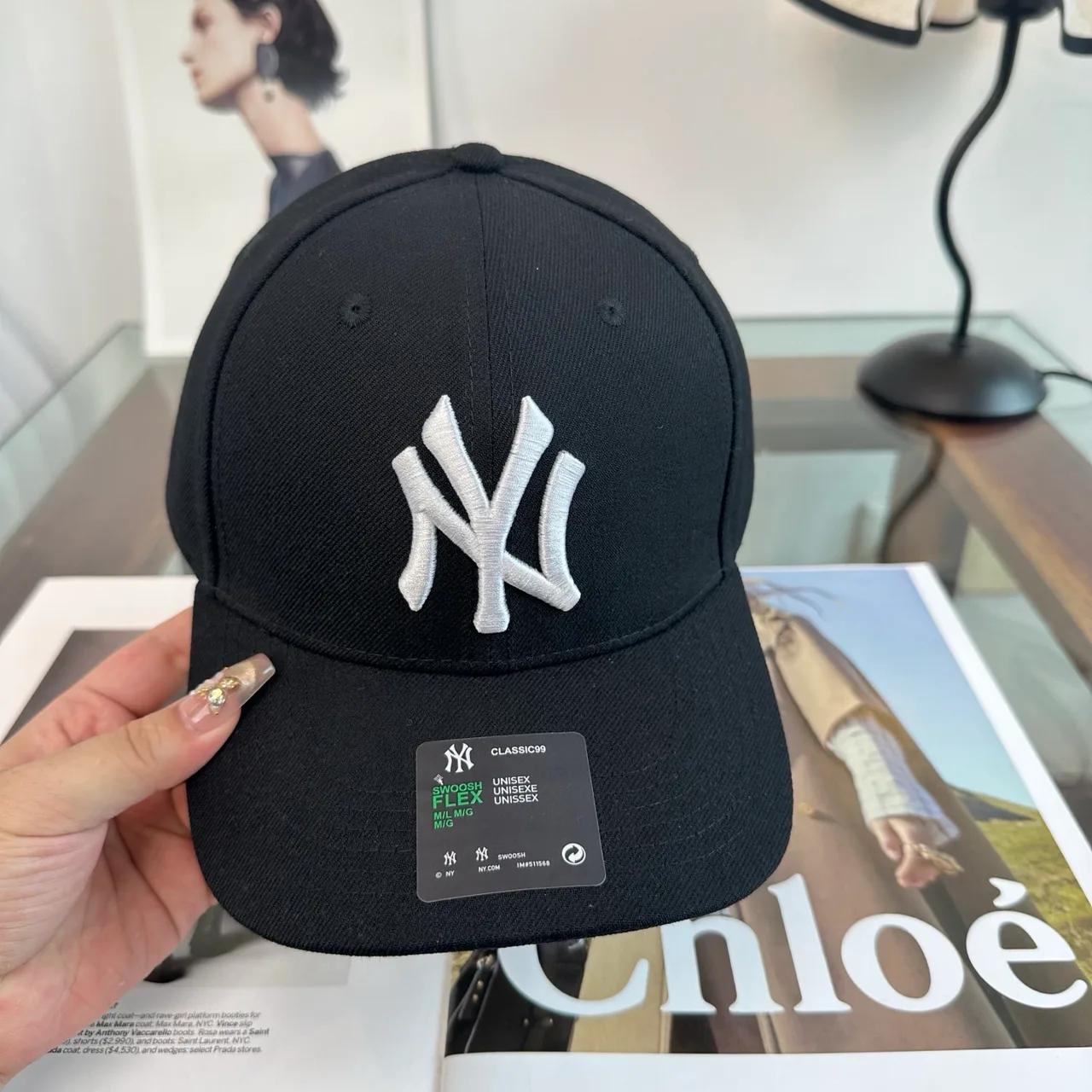 Embroidered NY Letter Baseball Cap in Black · view 4