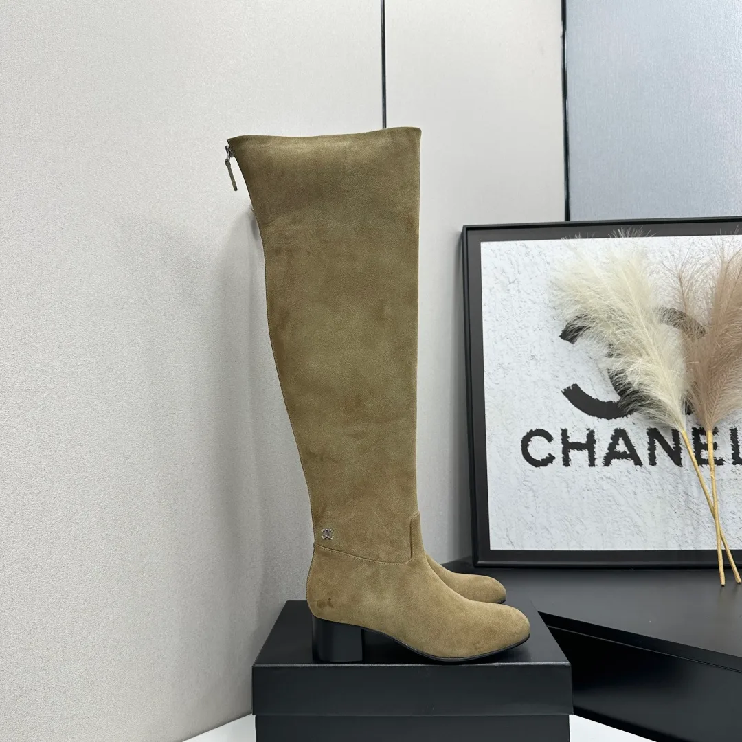 Chanel Cowhide Knee-High Boots in Green · view 1