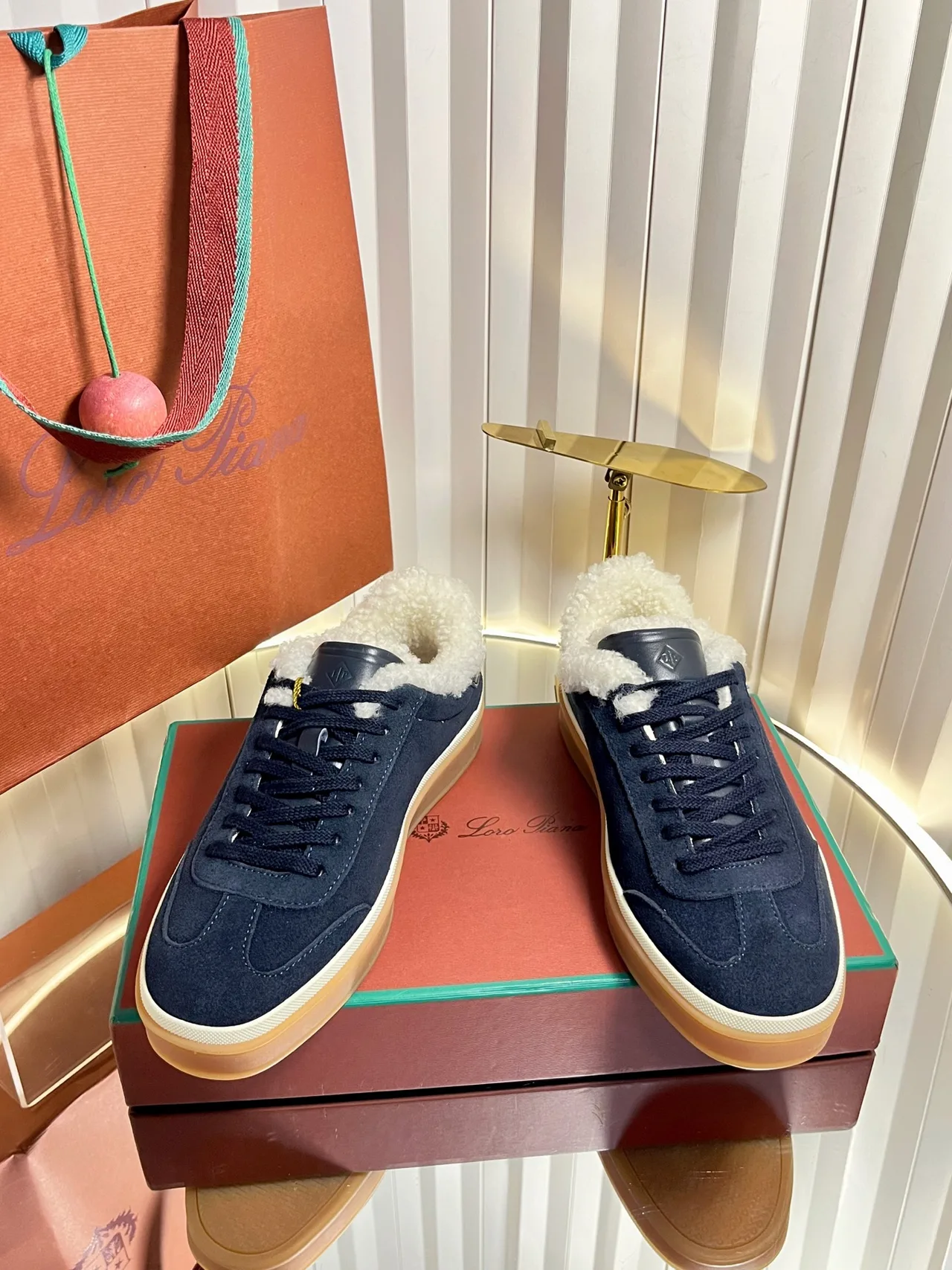 Loro Piana Cashmere Suede-Look Lined Sneakers in Blue · view 3
