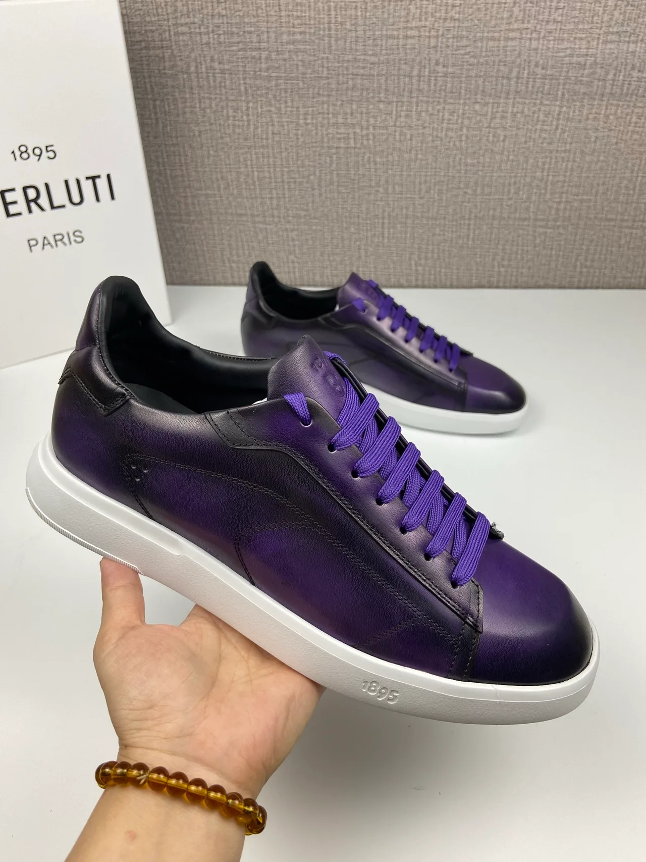 Leather Low-Top Sneakers in Purple · view 2