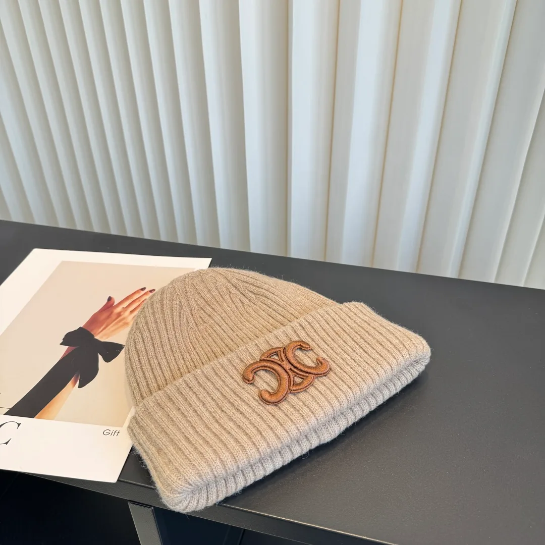 Celine Ribbed Beanie in Beige · view 1