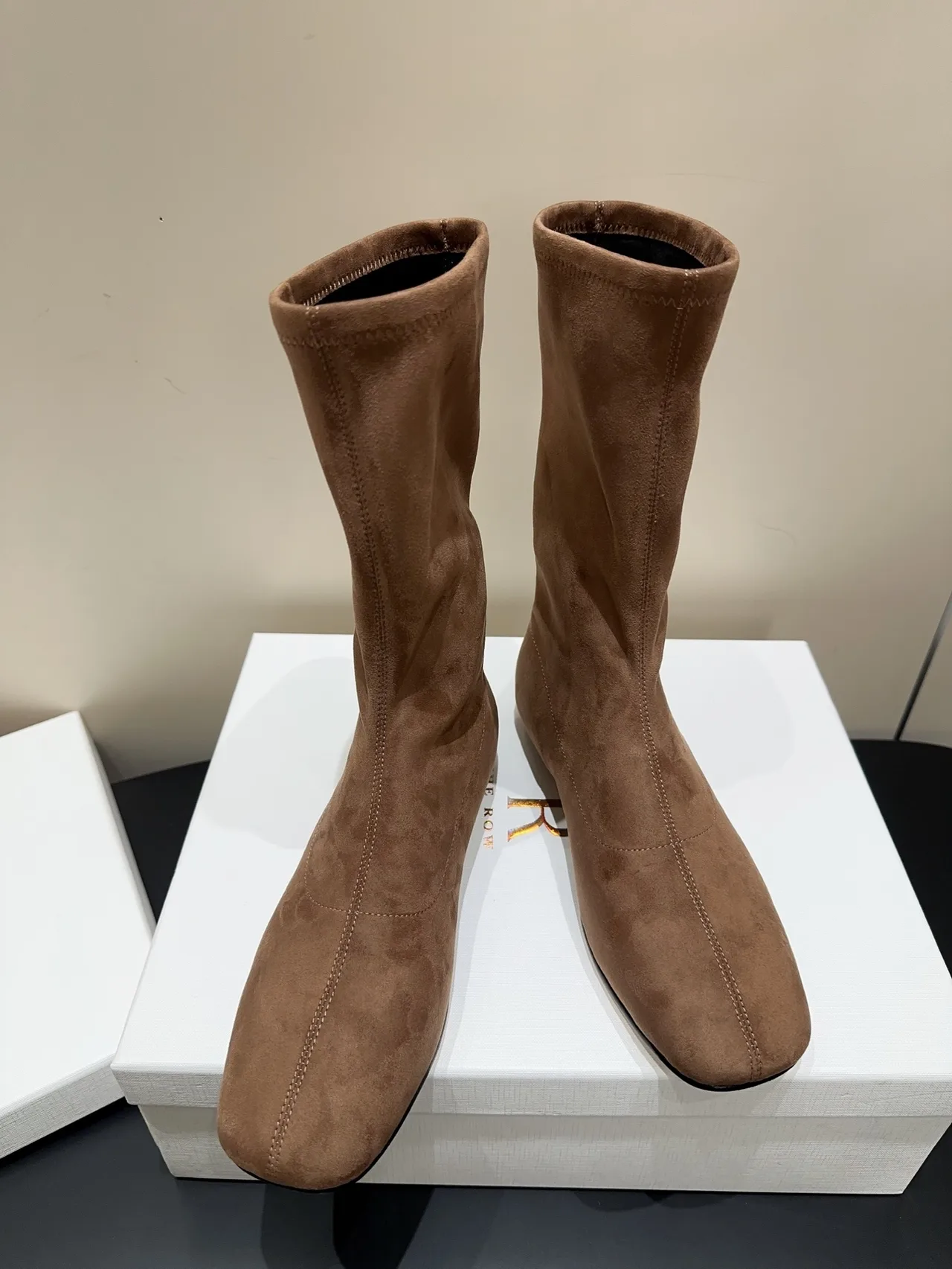 The Row Cowhide Sheepskin Suede-Look Round-Toe Ankle Boots in Brown · view 2