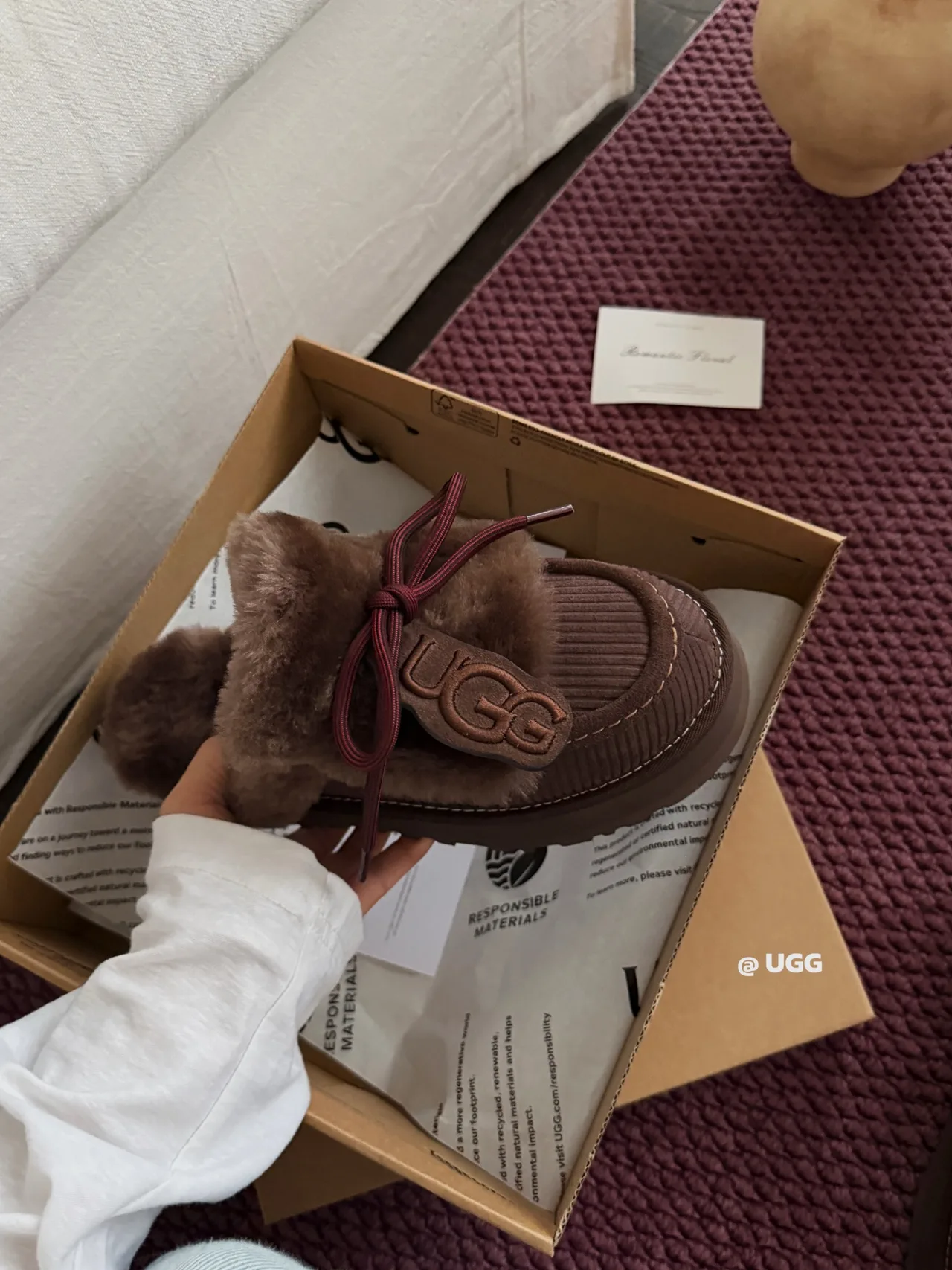 UGG Denim Bow Slippers in Brown · view 6