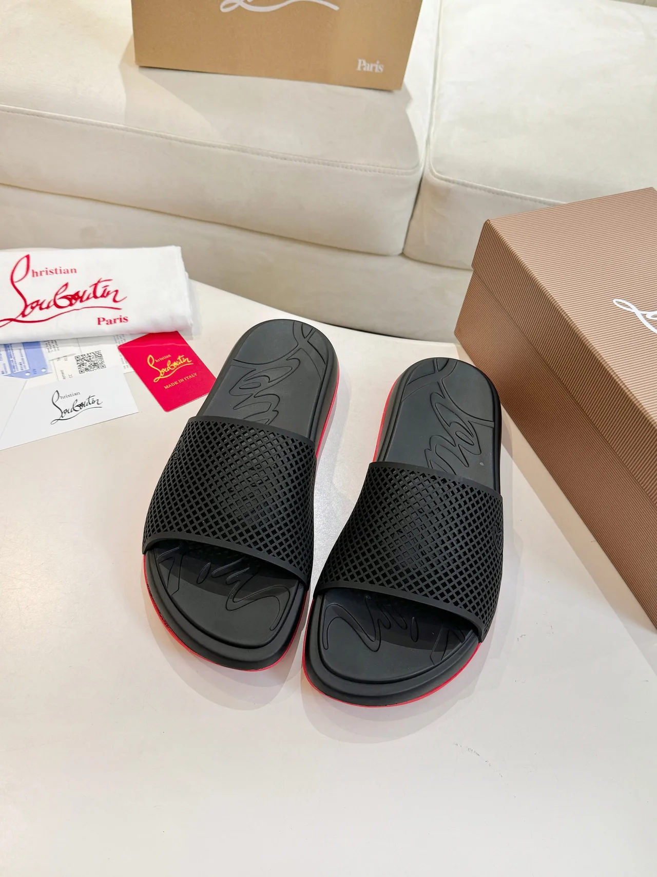 Christian Louboutin Smooth Slides in Black · view 3