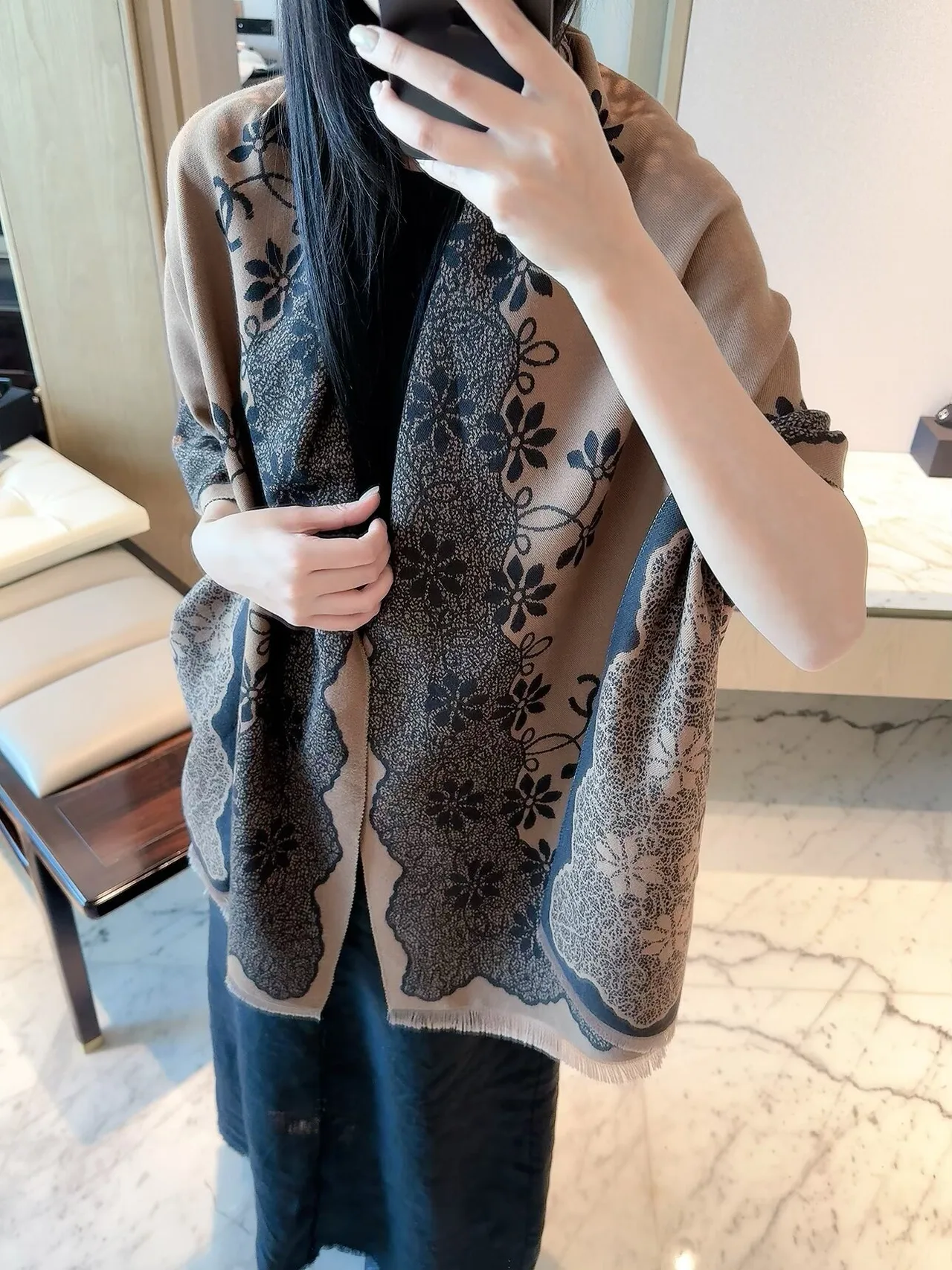 Chanel Reversible Scarf in Beige & Grey · view 5