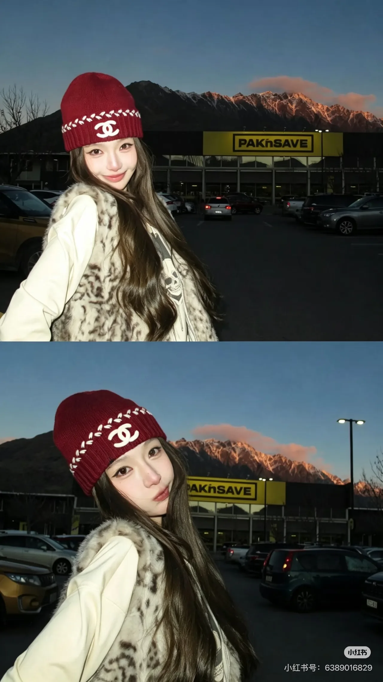 Chanel CC Wreath Beanie in Black & White & Red · view 3