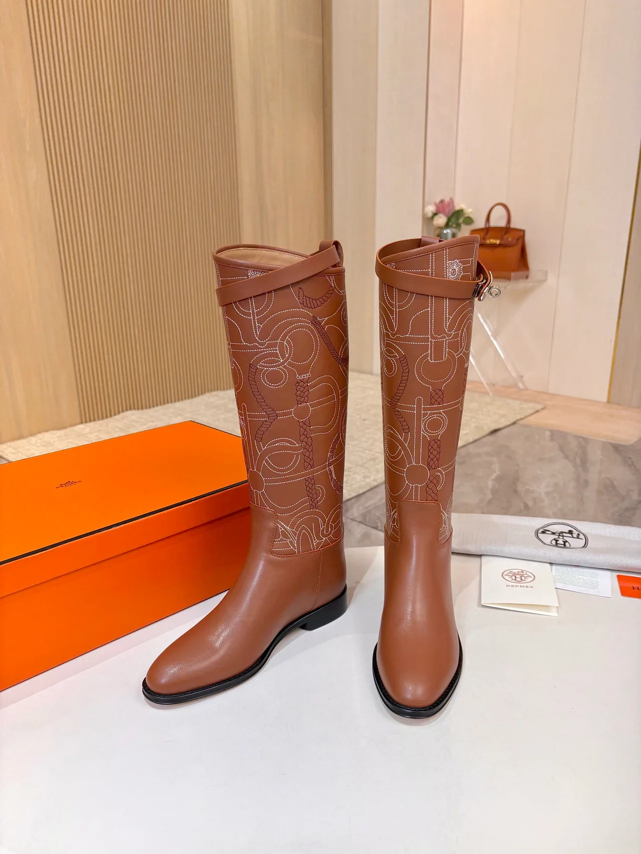Hermes Cowhide Boots in Brown · view 4