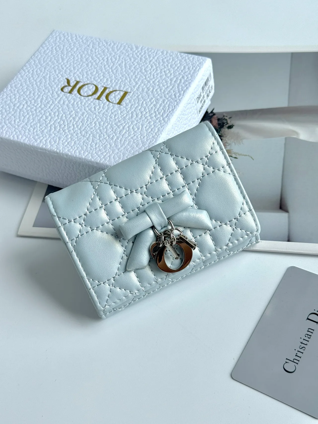 Dior Calfskin Quilted Flap Wallet in Blue · view 1