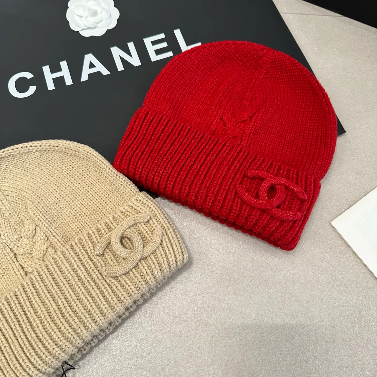 Chanel Beanie in White & Black & Red · view 6