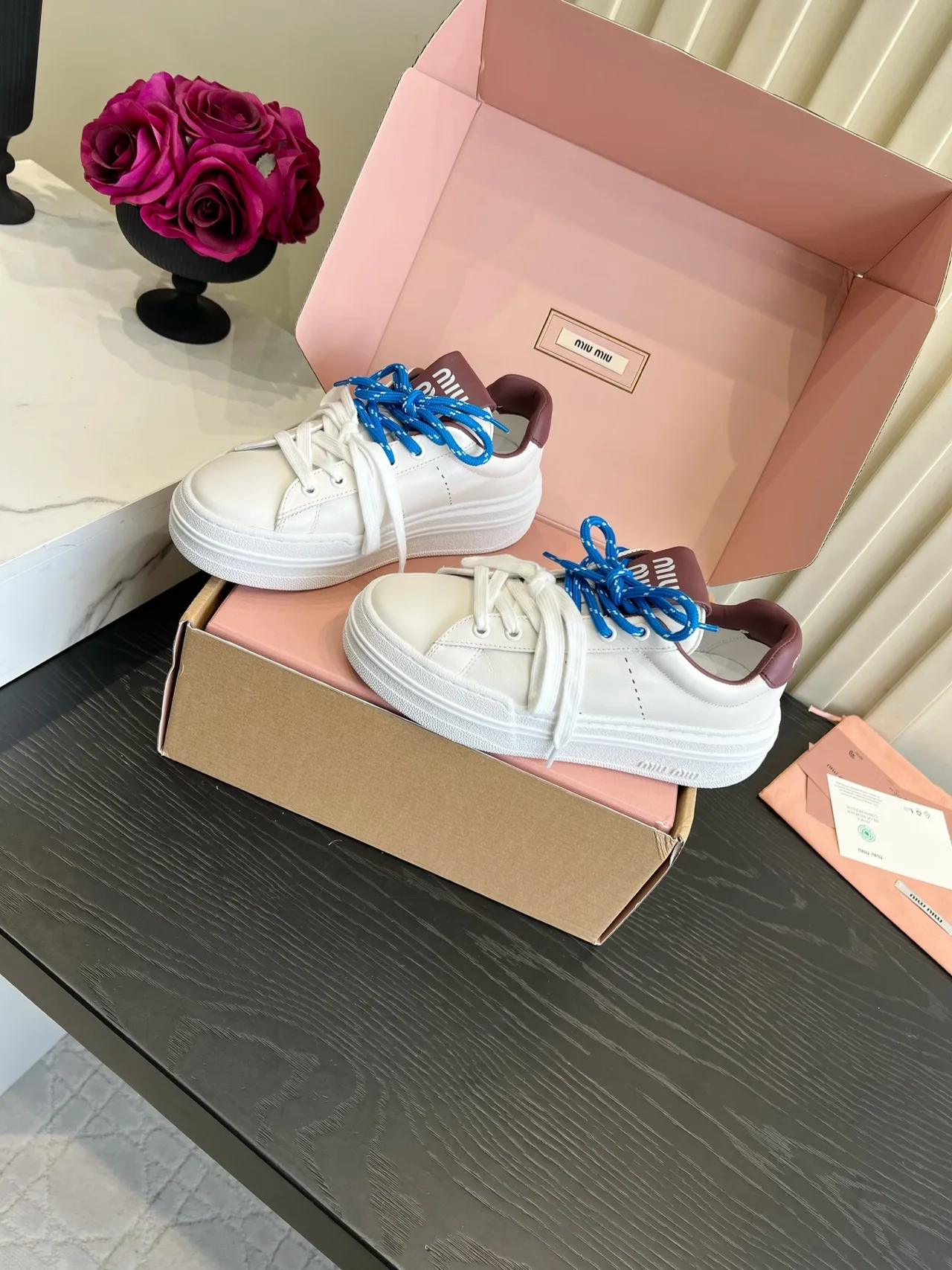 Miu Miu Cowhide Denim Smooth Sneakers in White · view 2