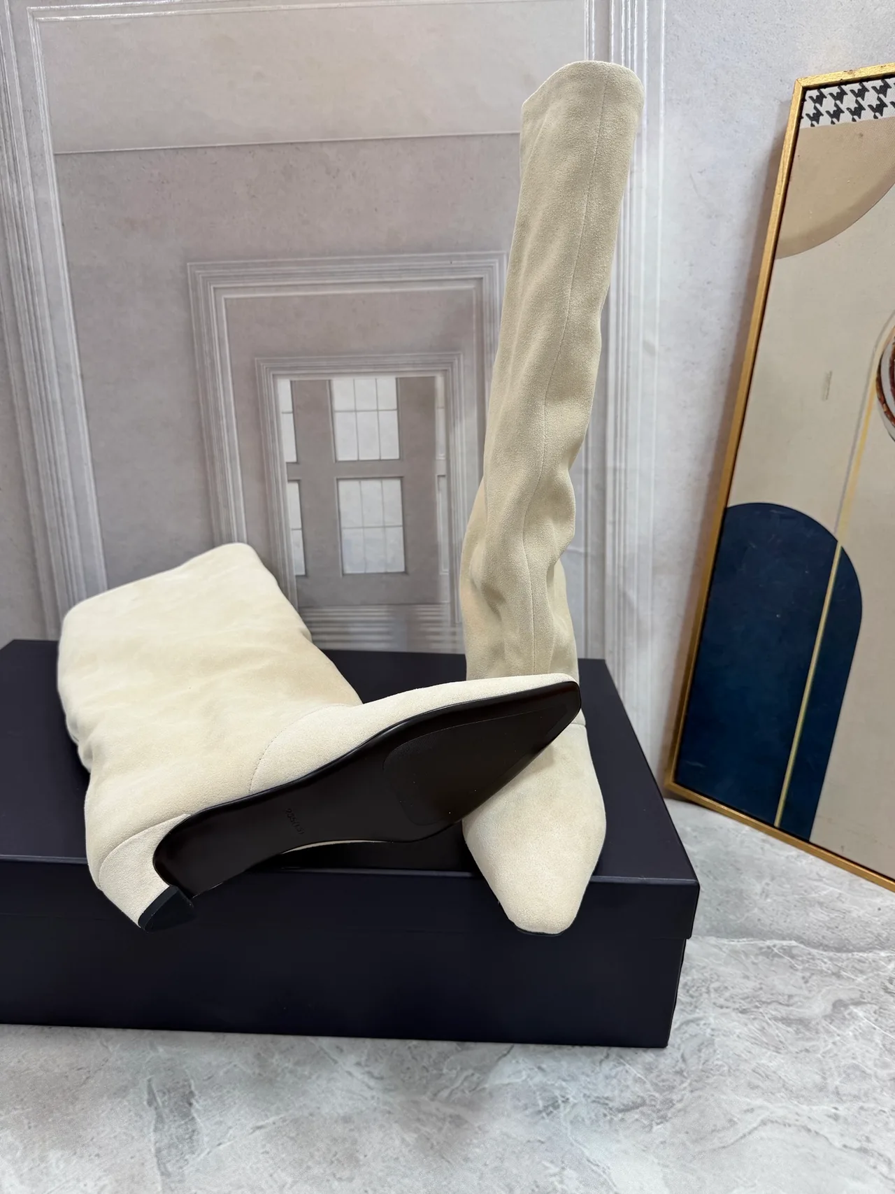 Smooth Round-Toe Knee-High Block-Heel Boots in White · view 7