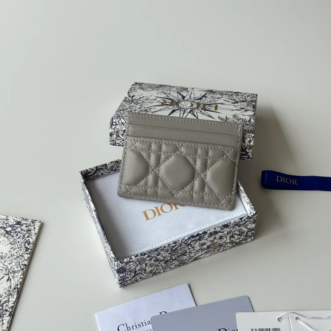 Dior Lambskin Quilted Bow Cardholder in Grey · view 3