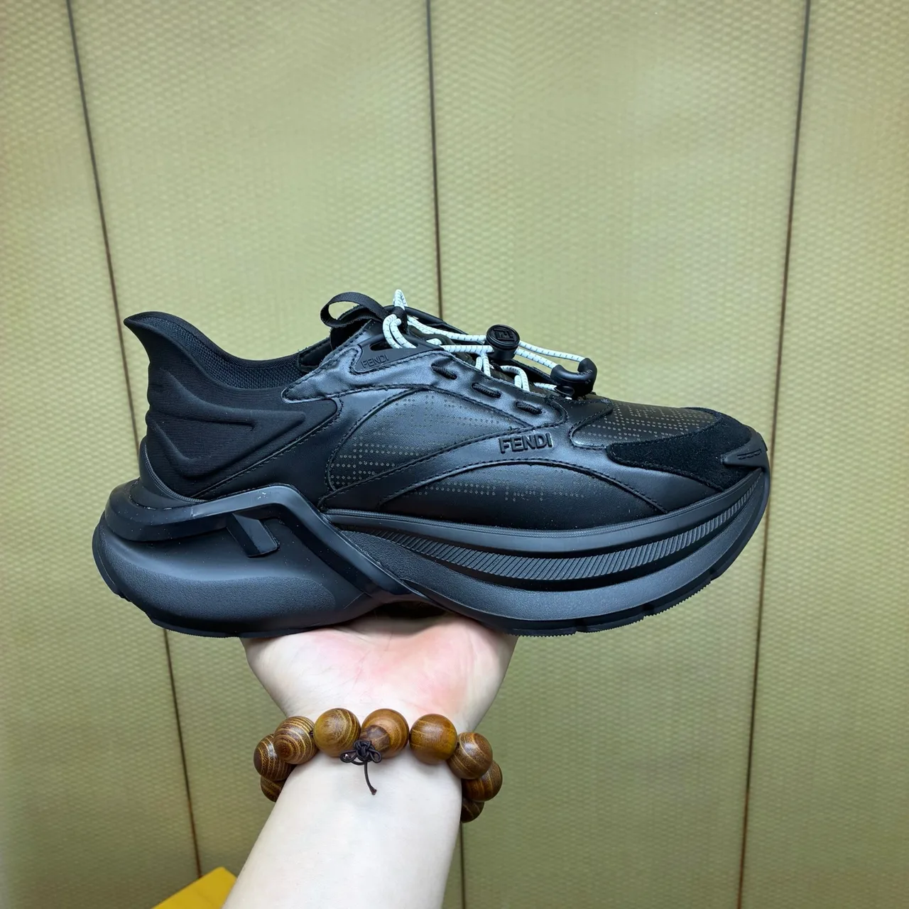 Fendi Round-Toe Sneakers in Black · view 5