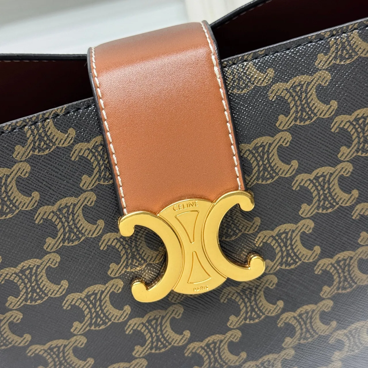 Celine Calfskin Quilted Monogram Bucket Bag in Brown · view 4