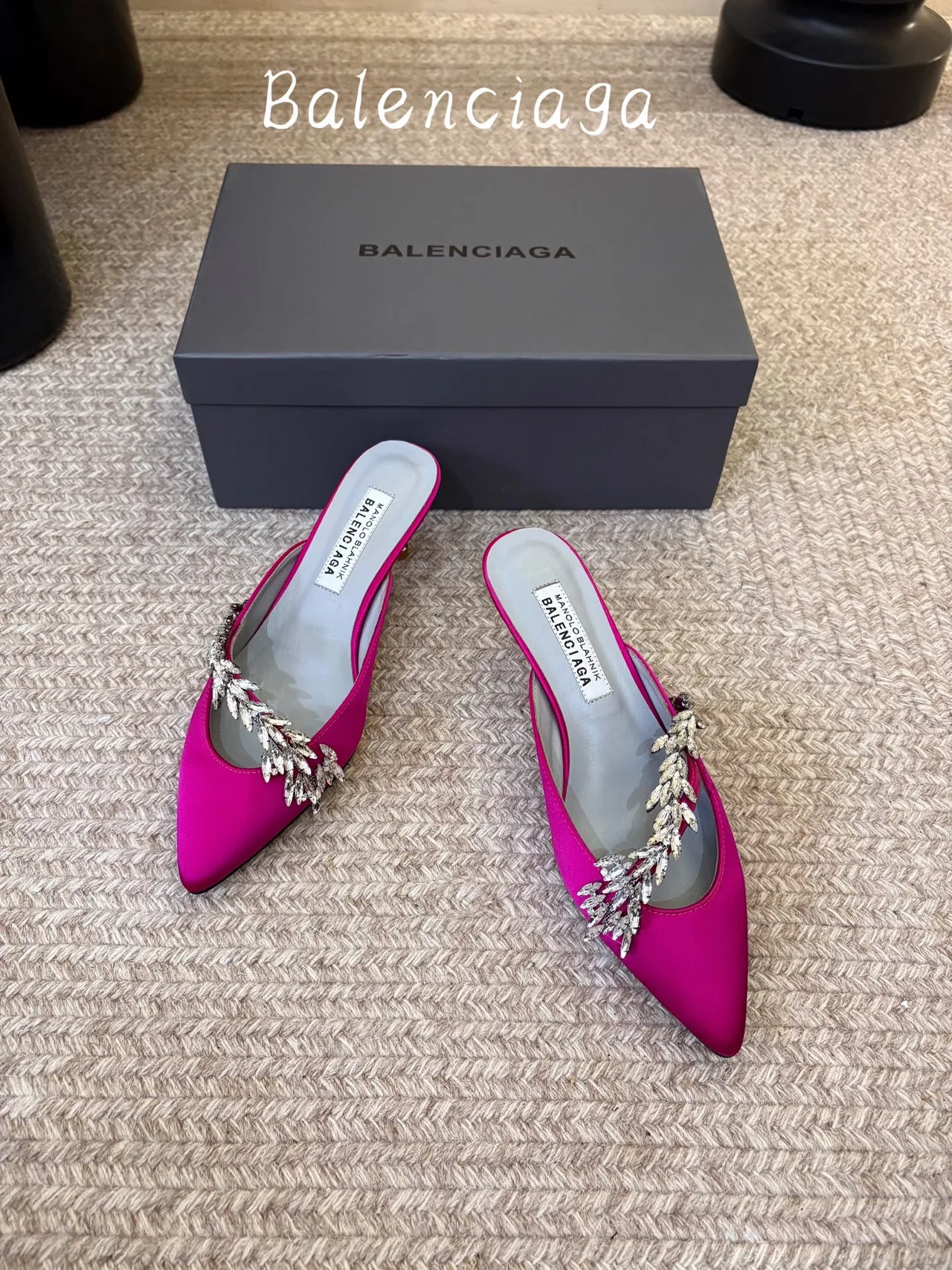 Balenciaga Silk Pointed-Toe Mules in Pink · view 2