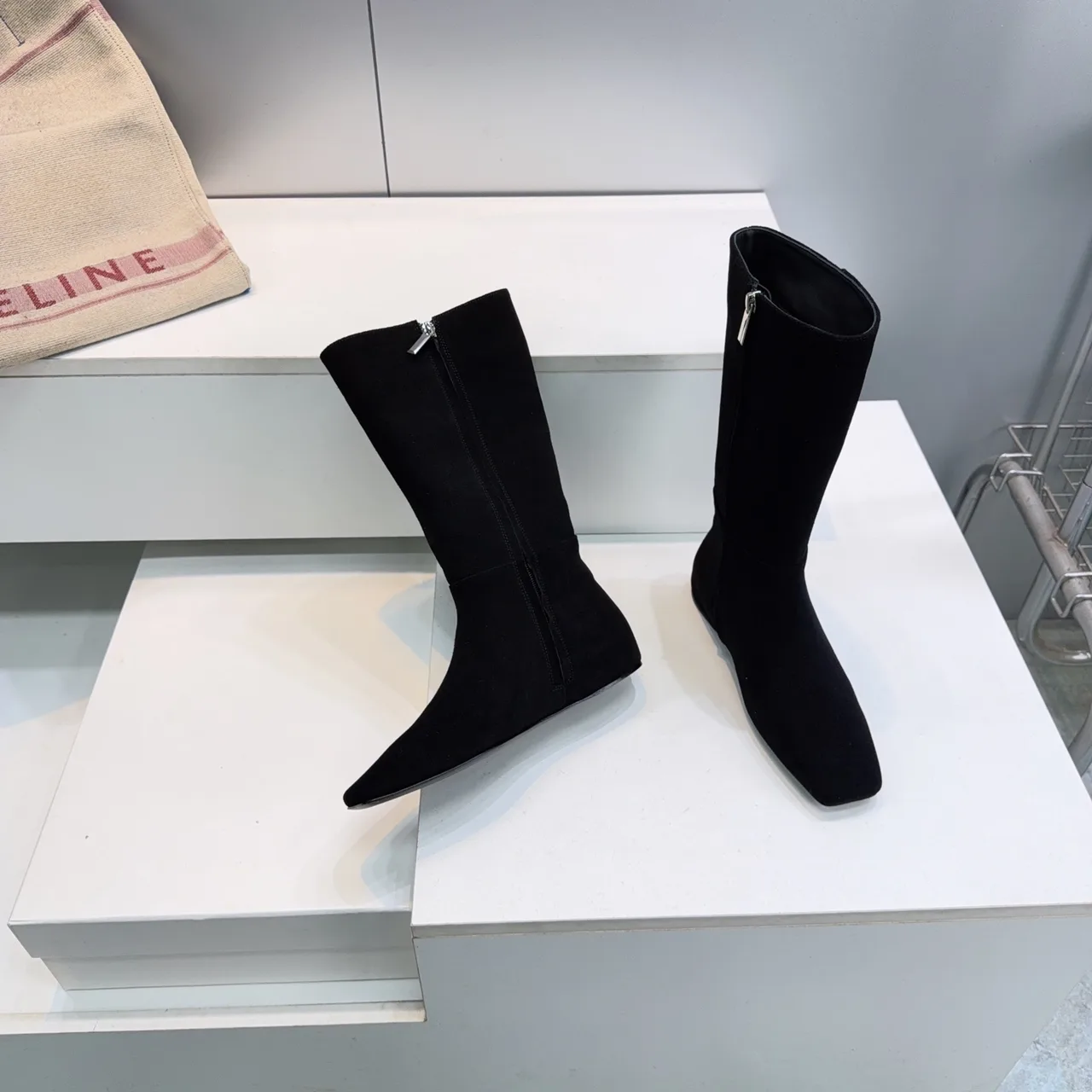 Max Mara Matte Square-Toe Knee-High Boots in Black · view 5