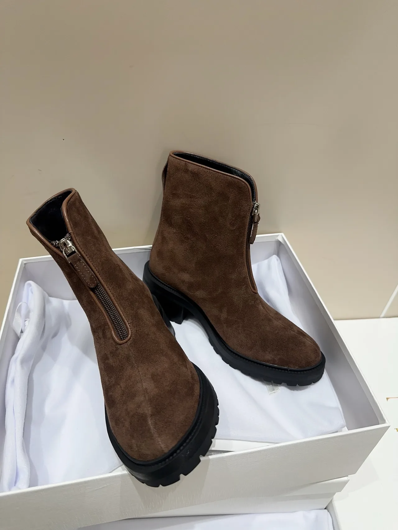 The Row Sheepskin Suede-Look Round-Toe Ankle Boots in Brown · view 5