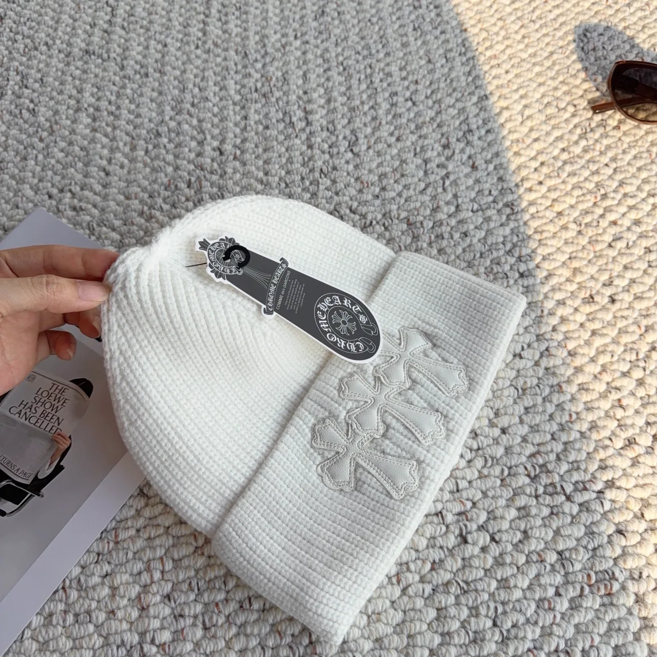 Loewe Ribbed Embroidered Beanie in White · view 7