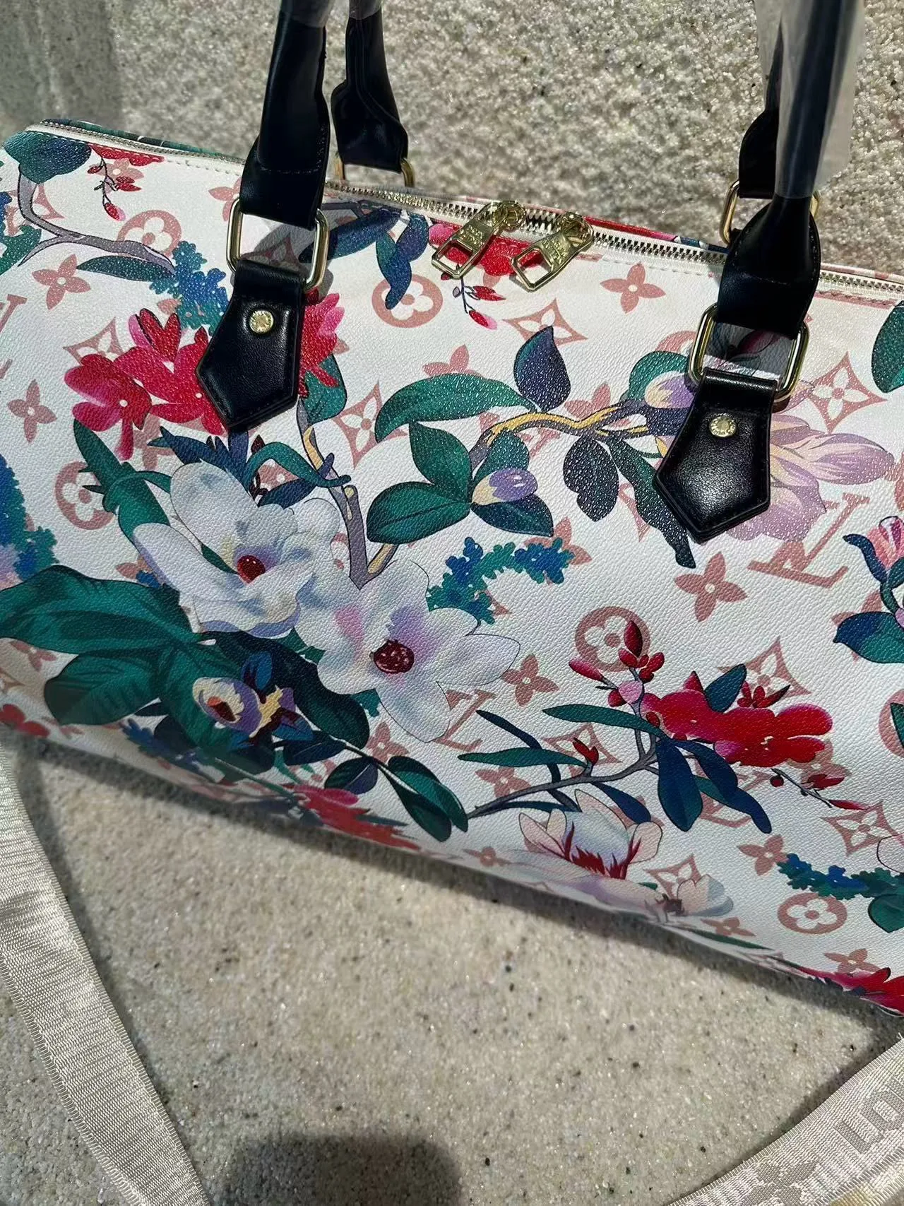 Louis Vuitton Floral Monogram Duffel Bag in White · view 8