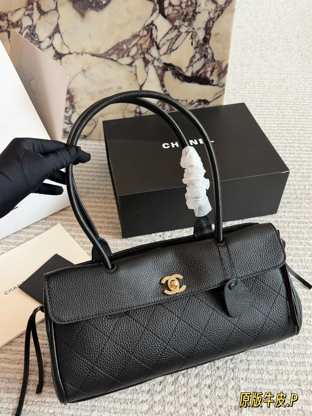 Chanel Quilted Baguette Tote in Black · view 4