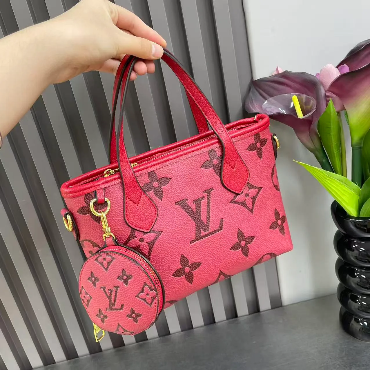 Louis Vuitton Monogram Tote with Round Pouch in Blue & Red & White & Beige & Pink & Tan & Black · view 2