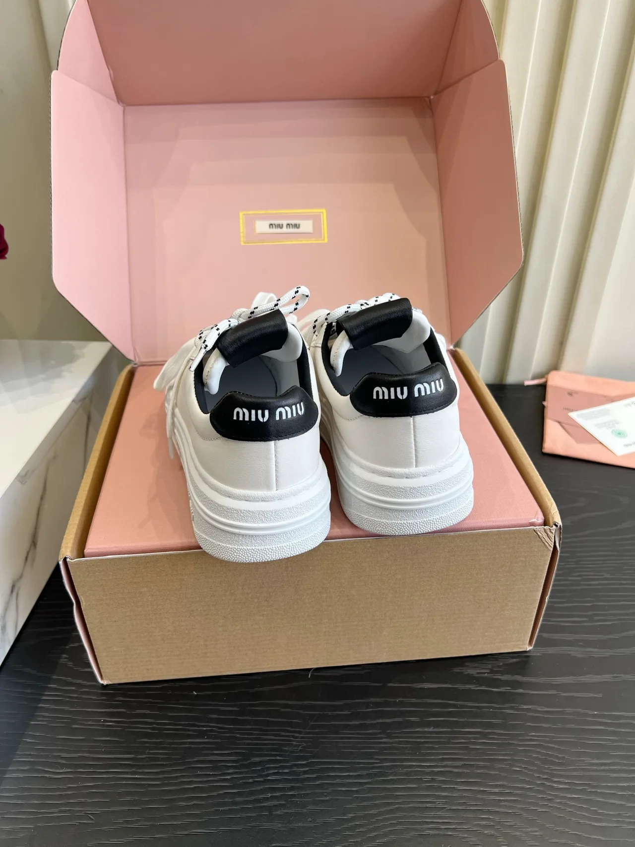 Miu Miu Cowhide Denim Sneakers in White · view 5